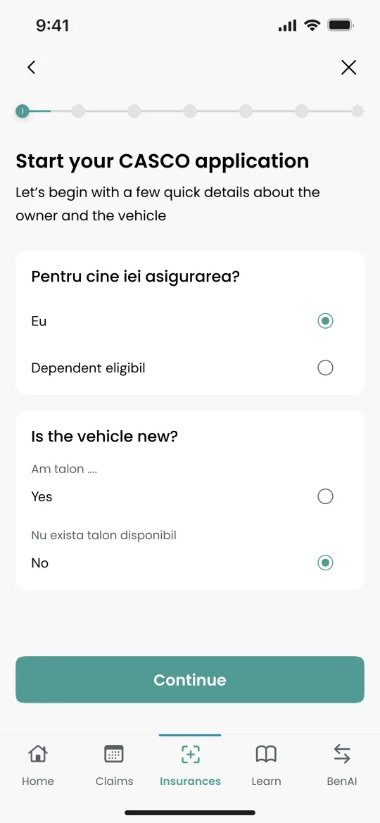 CASCO app screen